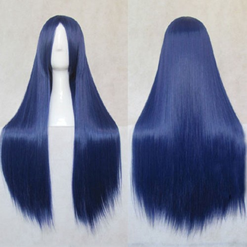 Womens Long Straight Full Hair Wigs Dark Blue Cosplay party Wig eBay