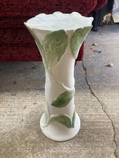 Ceramic Pedestal Display Stand 20 cm diameter x 50 cm high White & Green Round