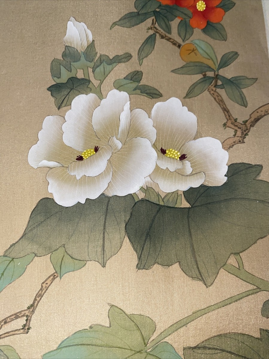 Vintage Chinese Painting On Silk Fabric Flowers and Bird 14