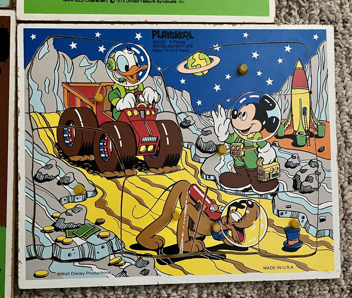Vintage 60s - 80s 6 Wooden Tray Puzzles Garfield Mickey Mouse