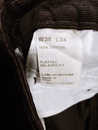 Dockers Mens Corduroy Pants Size 38x34 Brown Pleated Relaxed Fit Pockets - Picture 6 of 7
