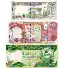 Juego de 3 billetes de Irak dinar iraquí 10K 25K 50K IQD 10000 25000 50000 UNC