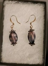 Unique Glass Beaded Dangle Earrings Multicolored Purples