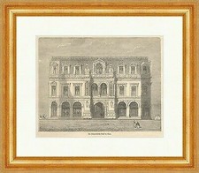 Die Eidgenössische Bank in Bern Schweiz Fenster Lampen Holzstich E 12719 Gerahmt