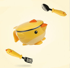 New Baby Suction Cup Thermal Insulation Bowl Spoon Fork orange
