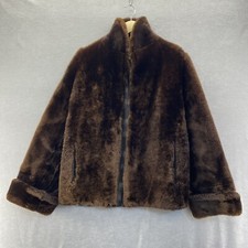 Vintage 50s Brown Teddy Bear Real Fur Coat Cuffed Sleeve Collar Jacket Women  s