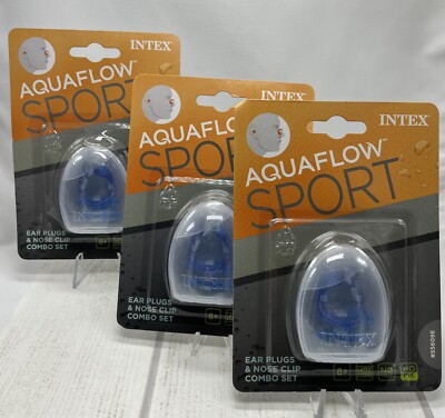 Intex Aquaflow Sport Ear Plugs & Nose Clip Combo Set With Case - Lot of 3 - New