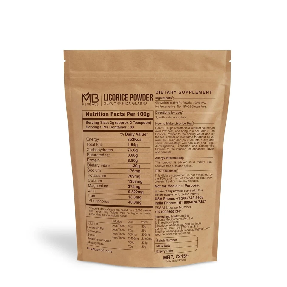Polvo de raíz de regaliz 100 % puro regaliz natural Mulethi Glycyrrhiza Glabra 100 g Foto 2 de 4