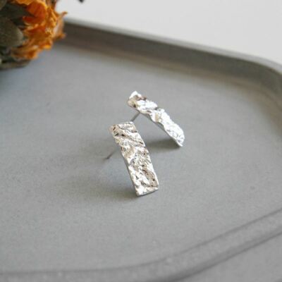 Ladies 925 Sterling Silver Hammered Finish Earrings Modern