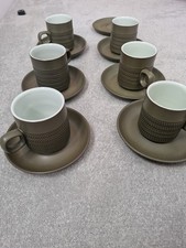 6 X Denby Chevron Teacup and  7x Saucers 1960s Vintage 