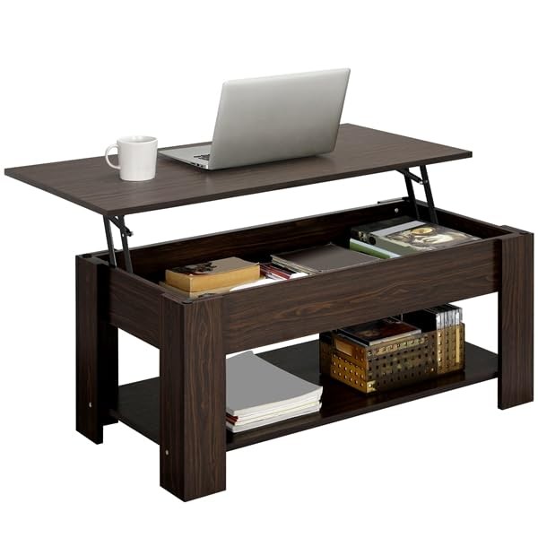 Table basse relevable multifonction blanche avec coffre de rangement intégré