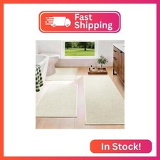 YIHOUSE Beige Bathroom Rugs Sets 3 Piece, Quick Dry Non Slip Thin Bath Mat with