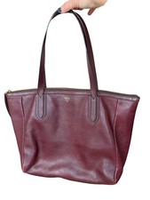 Fossil Sydney Leather Burgundy Maroon Brownish Purse Tote Handbag Double Strap