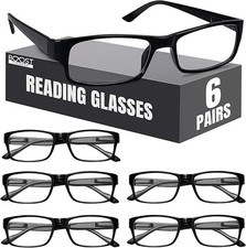 Pack 6 gafas de lectura con montura negra tradicional y bisagras con resorte.