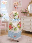 OOAK FITS BARBIE SILKSTONE VINTAGE FLORAL DOLL DRESS by HANKIE COUTURE CLOTHES!!