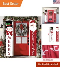Sturdy 2pc Christmas Banner Set - Snowman  Santa Design, Indoor/Outdoor 71x13