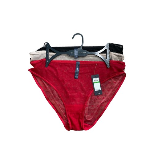 Tommy Hilfiger 3 Pack Mesh Tango Red Bikini Panties Red Tan Black Size Large