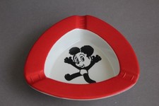Vintage Aschenbecher dreieckig rot weiß mit Maus im Spiegel Ornamin selten