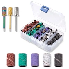 Nail Drill Bits Sanding Bands for Nail Drill, Sanding Band with Storage Box,I...