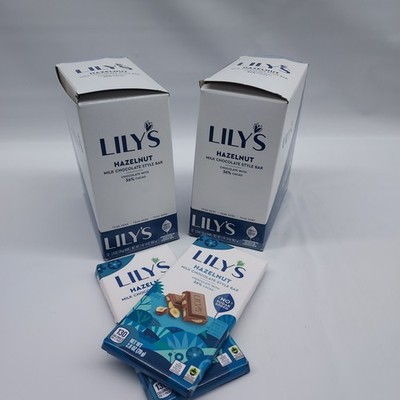 2 Boxes LILY'S Hazlenut Milk Chocolate Style Bars No Sugar Add 24 Bars BB 9/26