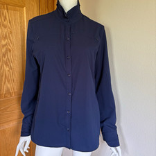 REI Blue Solid Collared Long Sleeve Button-Down Woven Polyester Shirt L