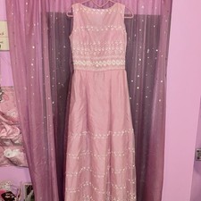 Pastel pink and ivory vintage double layer rose lace maxi dress