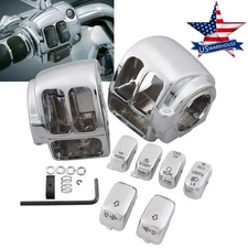 Chrome Hand Control Switch Housing Covers w/6pcs Button Caps Fit for Harley Dyna