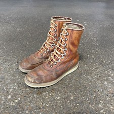 Vintage 60s Hunting Moc Toe Boots Mens Brown Leather Lace Up Made In USA 8.5 E