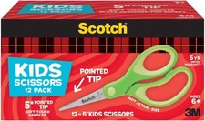 5" Soft Touch Pointed Tip Kids Scissors, 12 Count Teacher's Pack, Green