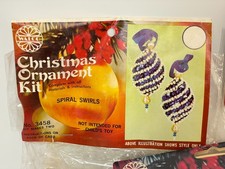 VTG Walco SPIRAL SWIRLS Blue Christmas Sequin Bead Vtg Ornament KIT 3458 Makes 2
