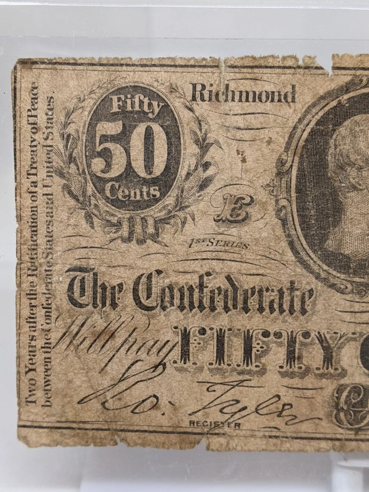 Civil War Era 1864 Confederate States of America Fifty Cents Note #984 - Image 2 of 4