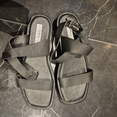 M&S Leather Chunky Sandals Gladiator Black Size UK 6 - Image 1 of 2
