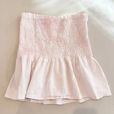 La Comet Cotton Linen Smocked Peplum Tube Top Pink White Girly Cottage Large