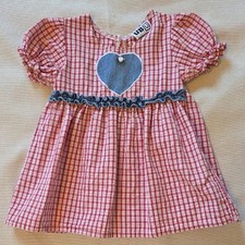 Vintage UBU Red White Gingham Plaid Heart Dress Made in USA 2T COTTON