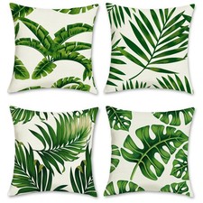 Bonhause Tropical Leaves Throw Pillow Covers 16x16 Set 4 Green Palm Leaf