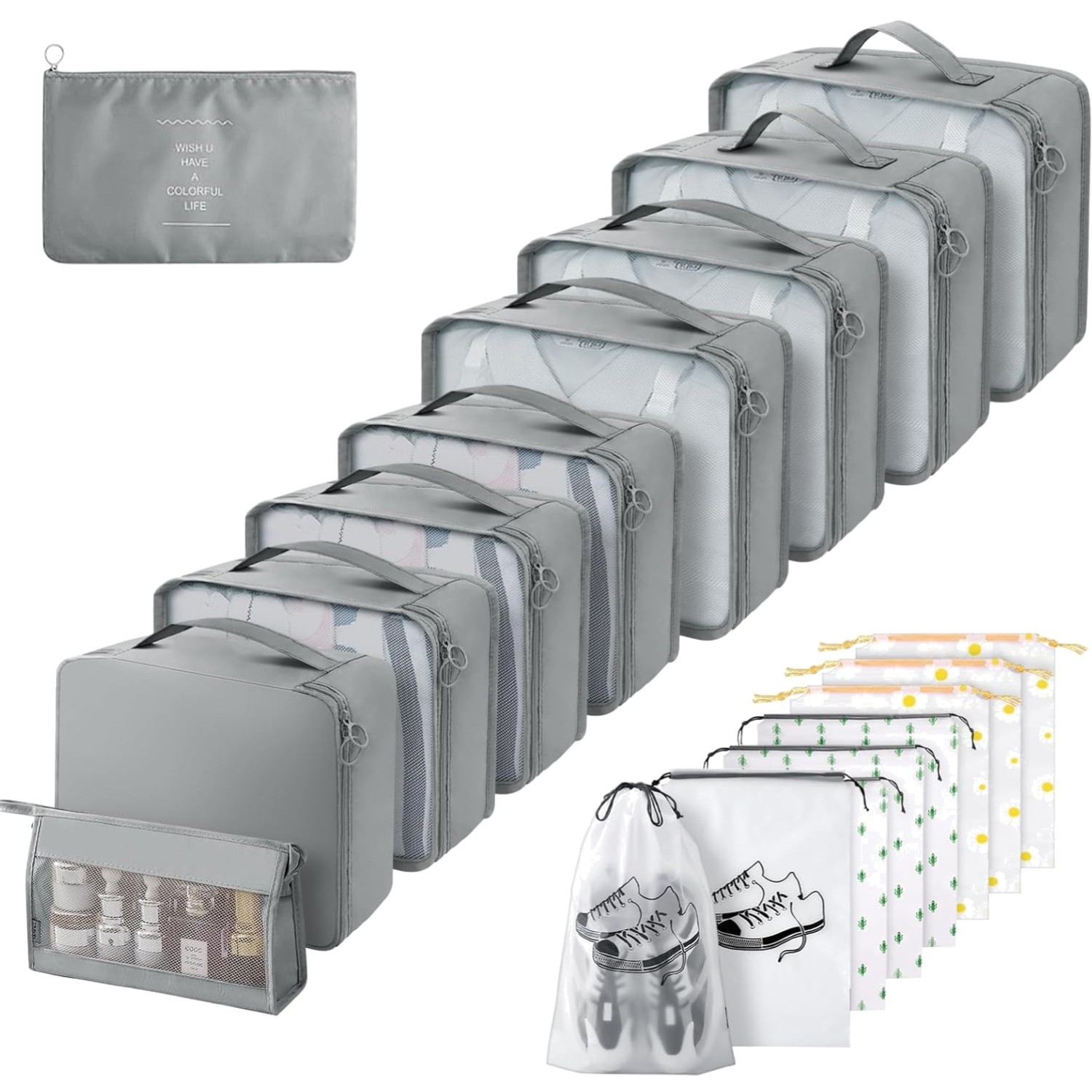 Organisateur valise 18 pcs gris pour rangement voyage et valise cabine