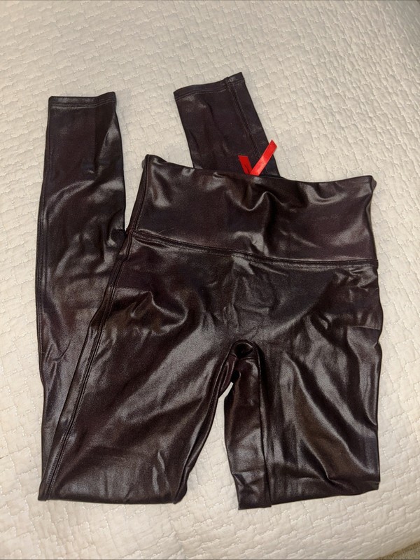Spanx Women Faux Leather Pull-On Leggings Dark Purple Plum Size Small