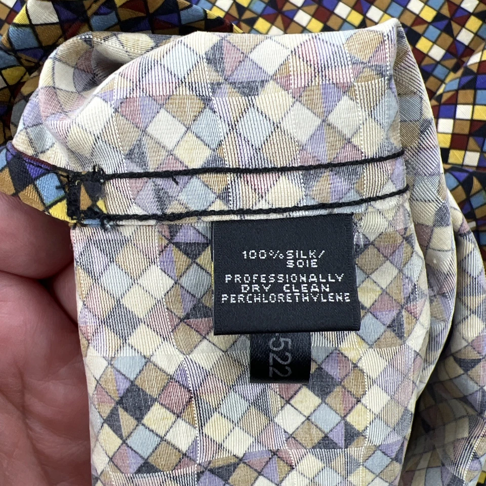 Camisa Jhane Barnes Para Hombres 2XB 100% Seda Geométrica Abstracta Colorida Botón Frontal Foto 4 de 4