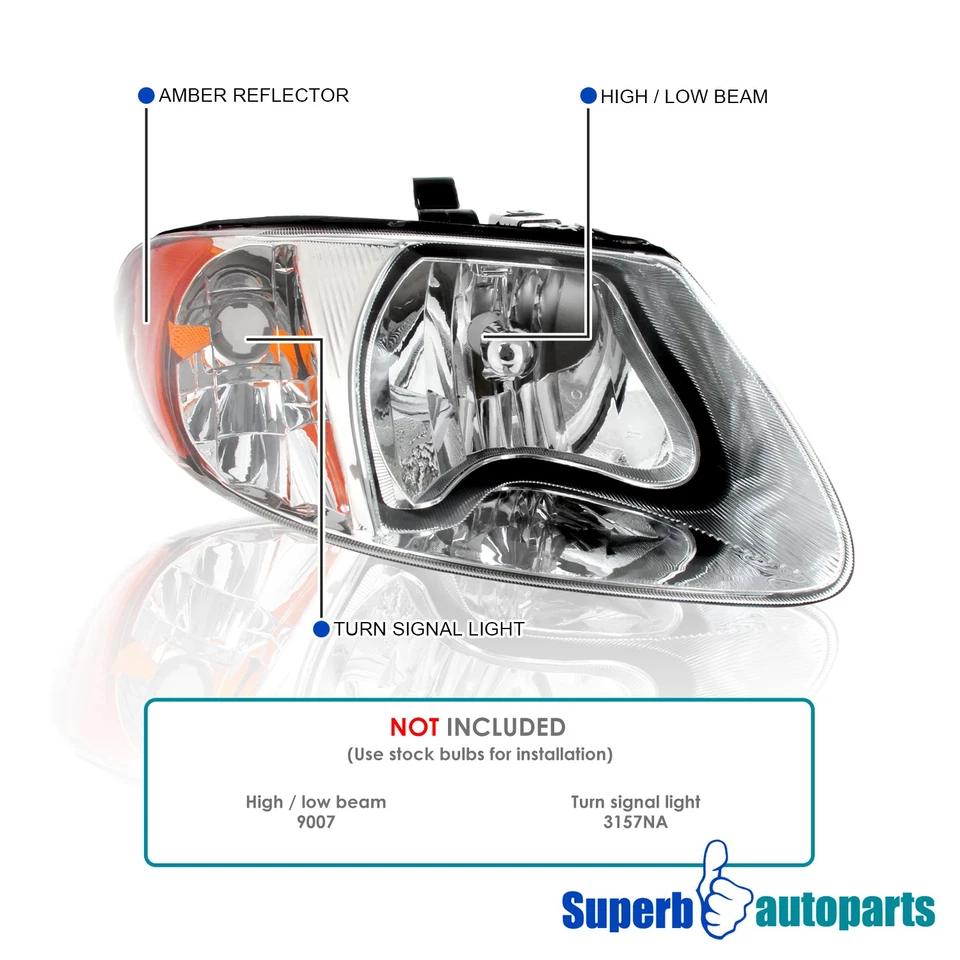 For 2001-2007 Dodge Caravan Chrysler Town & Country Headlights Left+Right 01-07 Foto 3 de 4
