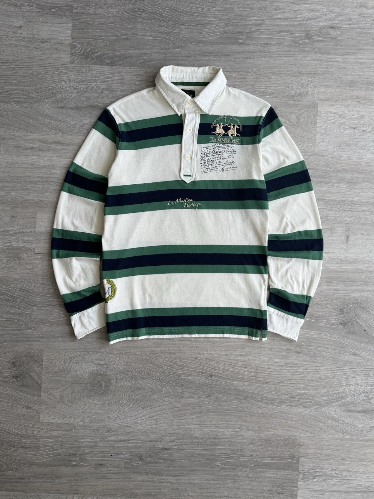 Vintage La Martina Rugby Striped Polo Shirt Longsleeve Big Logo Mens M Y2K view 2