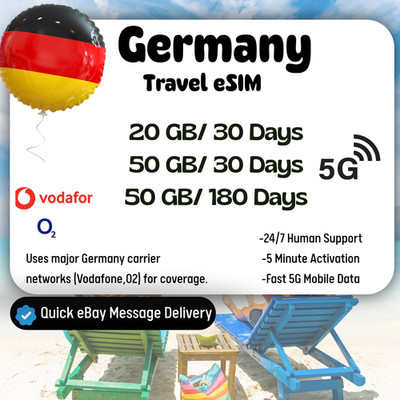 [eSIM] Germany Travel eSIM, 20-50GB,30-180Days,QR Code,Fast delivery,Easy Setup