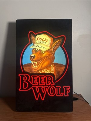 Coors Light Beer Wolf Lighted Sign 80's Bar Pub Beer Man Cave- works- 26hx15w