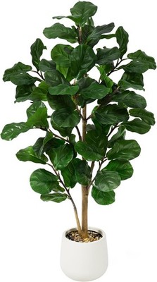 Faux Fiddle Leaf Fig Tree 5ft Tall Indoor Fake Tree in White Pot with 70 Leaves