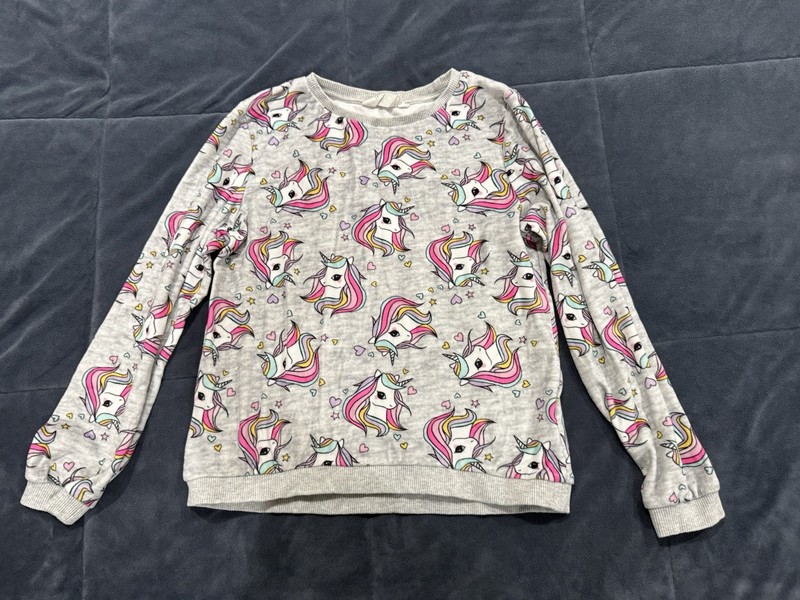 GIRLS H&M GREY GRAY UNICORN JUMPER PULLOVER 8-10 Years very soft long sleeve