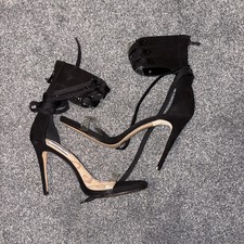 LUCY CHOI HIGH GLADIATOR SANDALS BLACK SUEDE BACK ZIP ANKLE 3 ANKLE LACES EU41