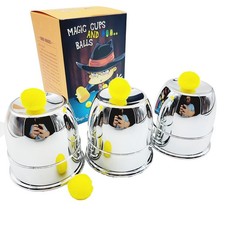 Large Size Silver Three Cups And Balls Magic Trick Close Up Street Illusion Prop