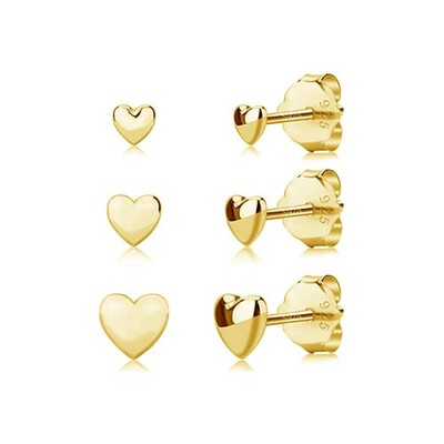 3 Pairs Tiny Love Heart Stud Earrings Sterling Silver Set for Women Cute Cartila