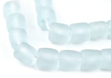 Clear Aqua Cylindrical Java Recycled Glass Beads 12mm Indonesia Sea Glass