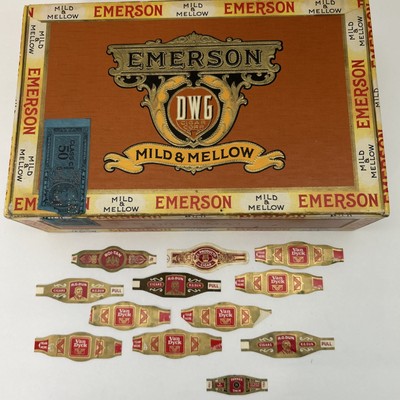Cigar Box Vintage Emerson DWG Mild Mellow Advertising Decor 50 s  12 Cigar Bands