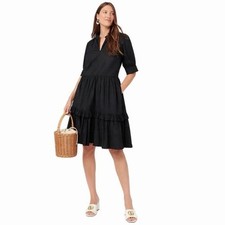 JCREW Women Black Poplin Cotton Tiered Ruffle Short Sleeve Dress M Picnic Summer
